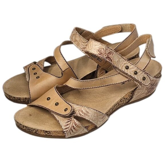 Spring Step L'Artiste Womens Leather Floral Sandals Size 8.5 / 39 Open Toe Wedge - Picture 2 of 9